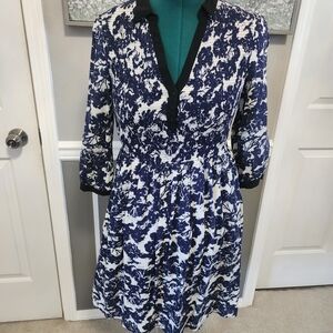 Elegant Blue and White Floral Dress